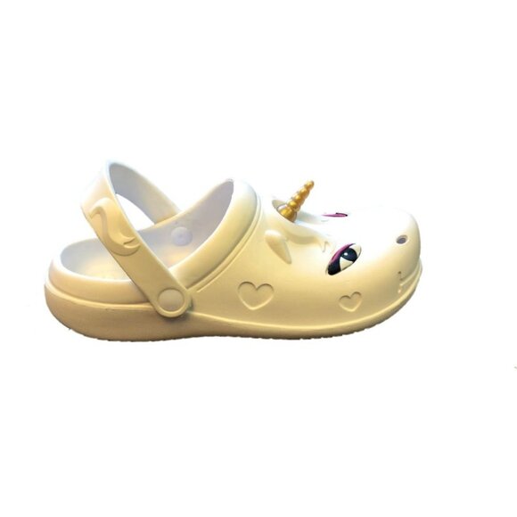 Kids Unicorn-Themed White Clogs  Adjustable Strap - LG 3/4 - Picture 2 of 3